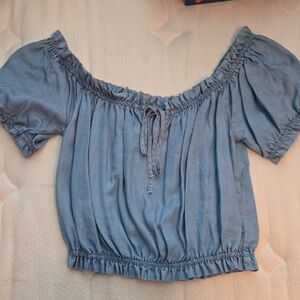 Elegant Off-Shoulder Denim Blue Blouse